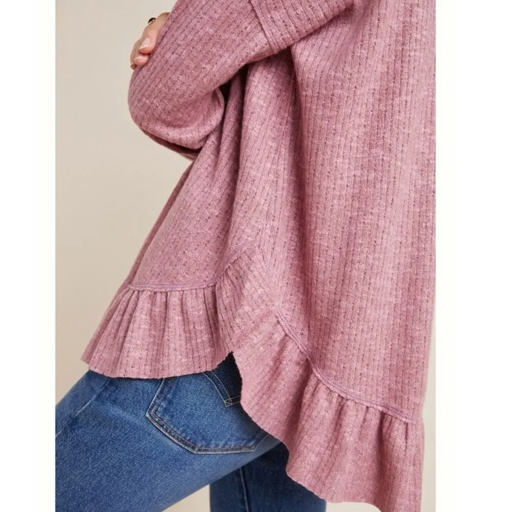 Anthropologie Maeve Addie Ruffled Hacci Sweater‎ in Mauve Size M